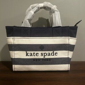 KATE SPADE Black and White Striped Tote Bag